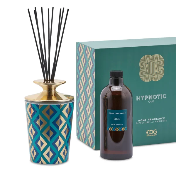 EDG - Diffusore per Ambiente in Scatola Regalo 900ml bastonici, bottiglia in ceramica lucida - Hypnotic Oud